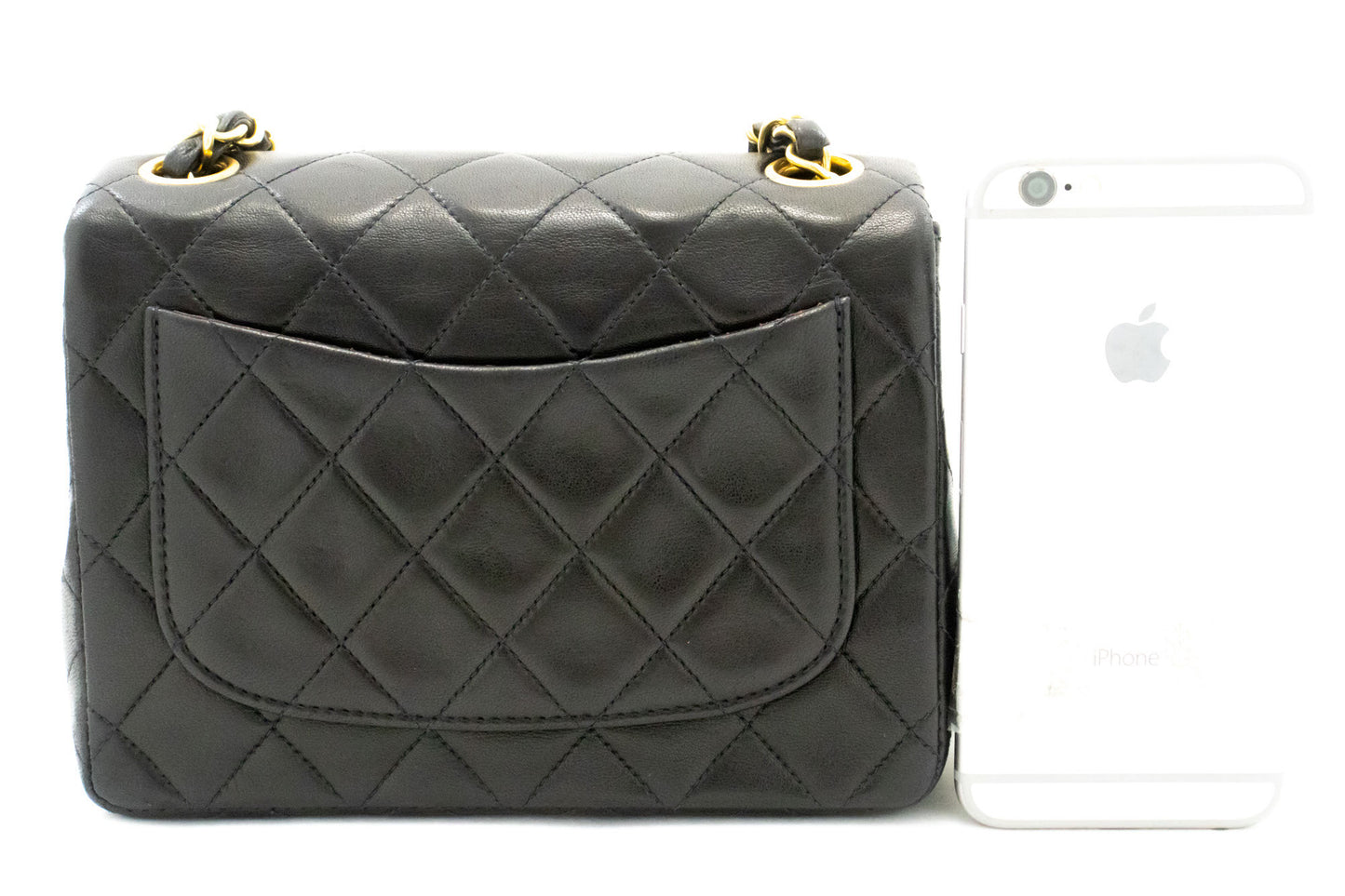 CHANEL Mini Square Small Chain Shoulder Bag Crossbody Black Lamb af1 hannari-shop