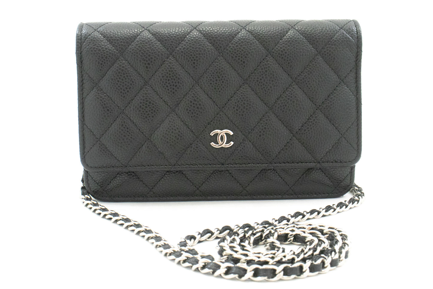 CHANEL Grained Calfskin Wallet On Chain WOC Black Shoulder Bag ag2 hannari-shop
