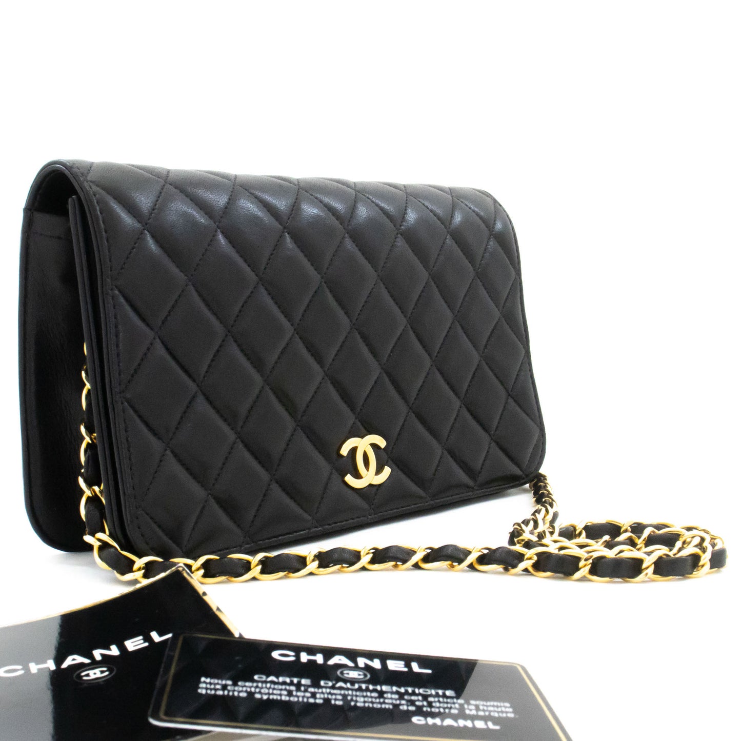 CHANEL Full Flap Chain Shoulder Bag Clutch Black Quilted Lambskin af4 hannari-shop