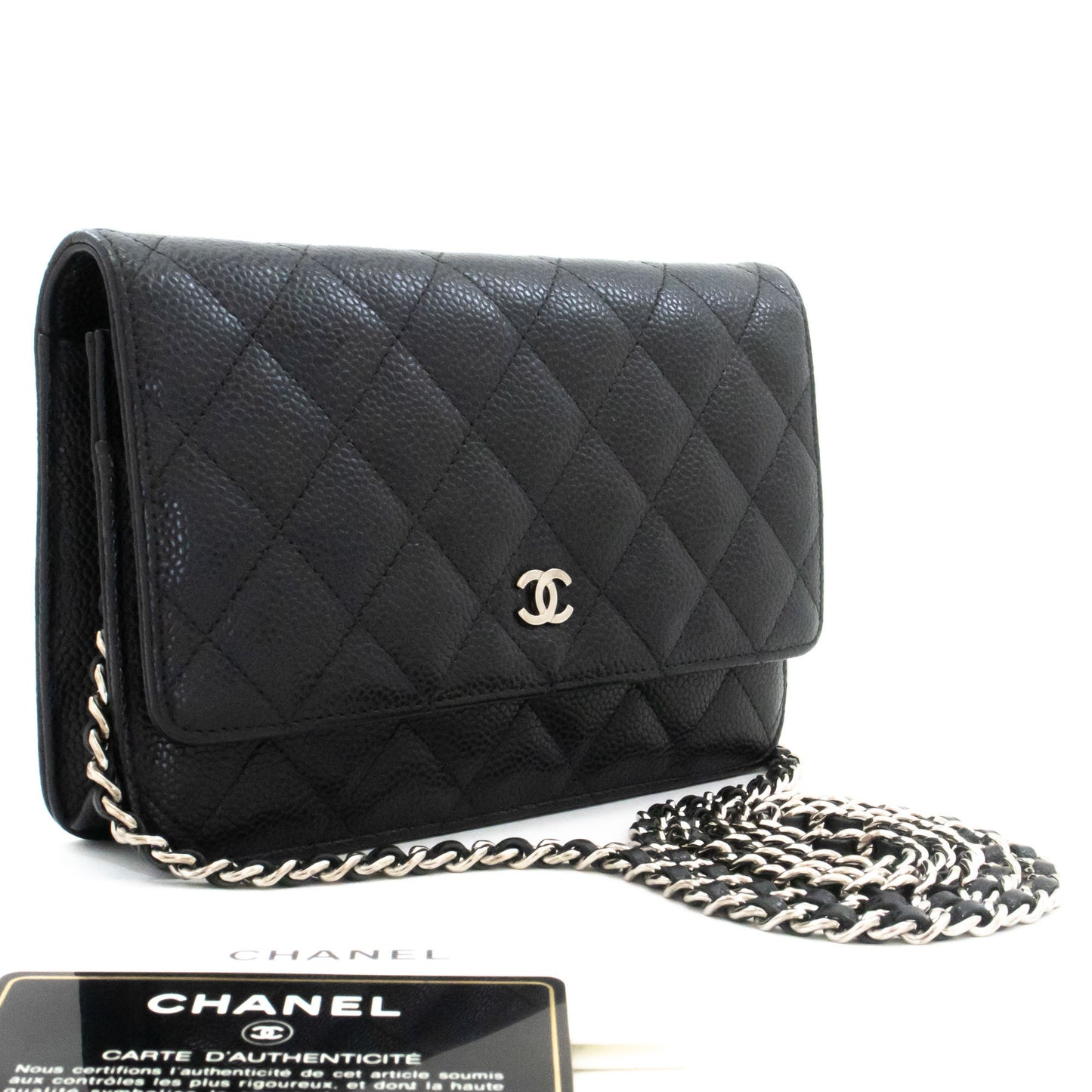 CHANEL Grained Calfskin Wallet On Chain WOC Black Shoulder Bag af7 hannari-shop