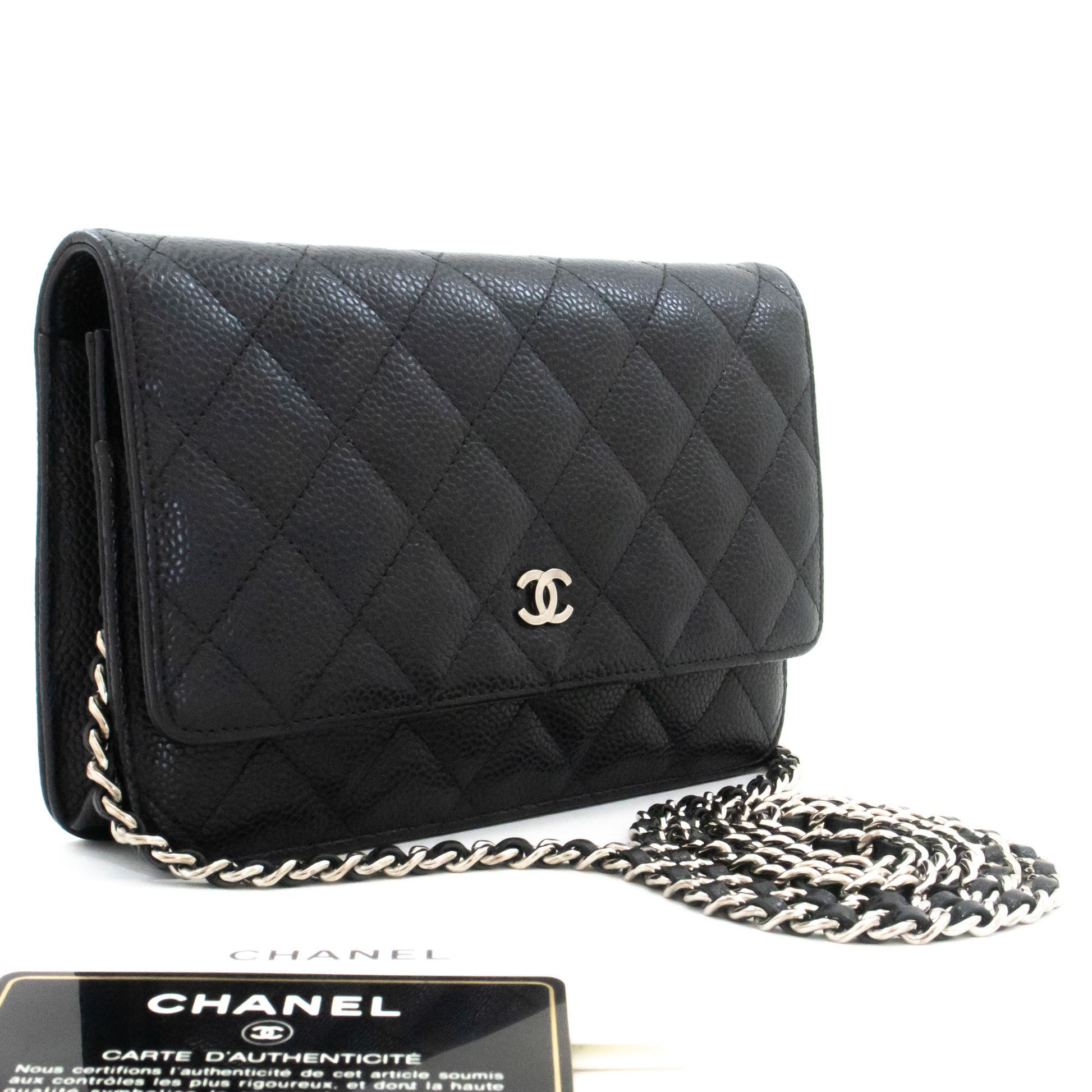 CHANEL Grained Calfskin Wallet On Chain WOC Black Shoulder Bag af7 hannari-shop