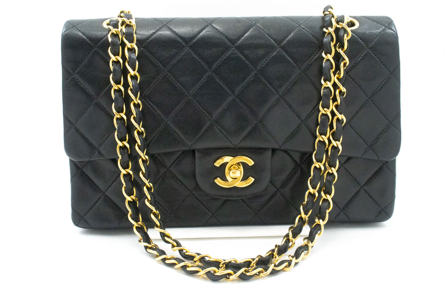 CHANEL Classic Double Flap 10" Chain Schoudertas Zwart Lamsleer ag1 hannari-shop
