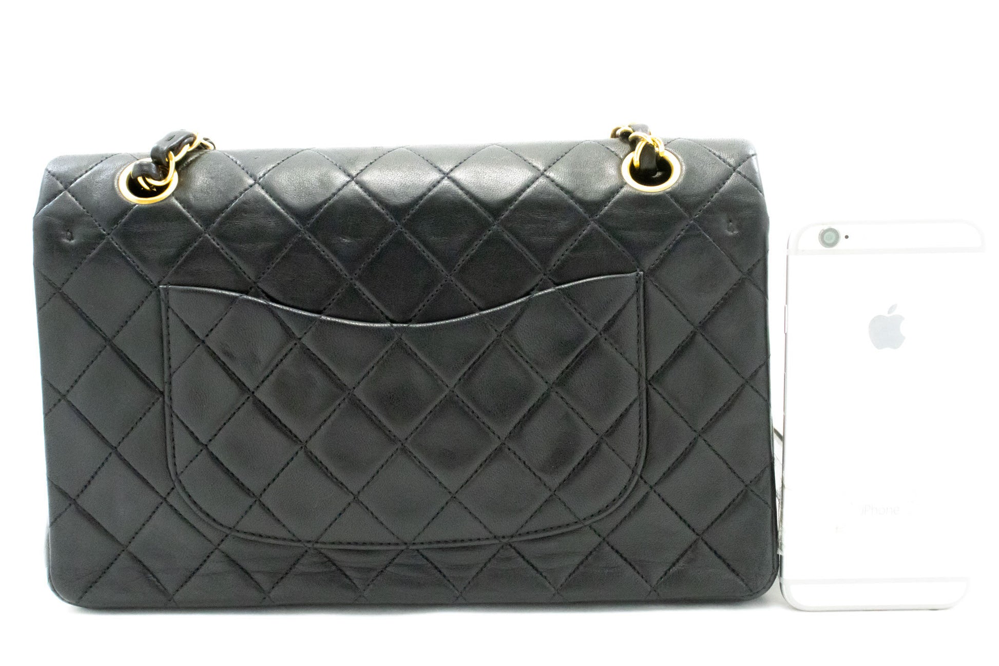CHANEL Classic Double Flap 10" Chain Schoudertas Zwart Lamsleer ag1 hannari-shop