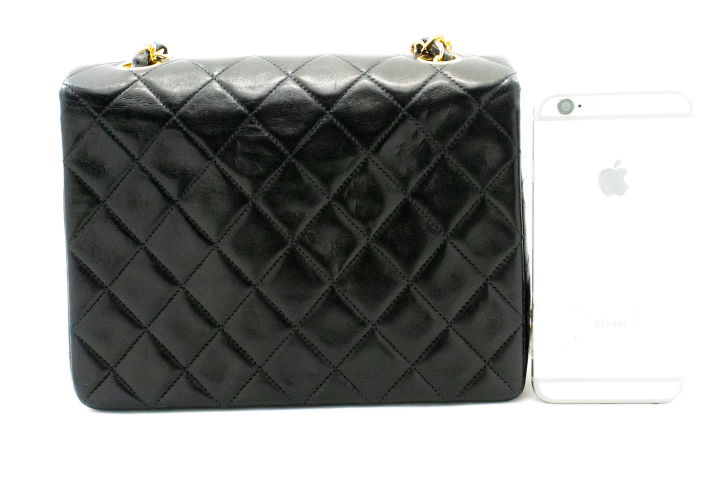 CHANEL Mini Square Small Chain Shoulder Bag Crossbody Black Lamb af9 hannari-shop