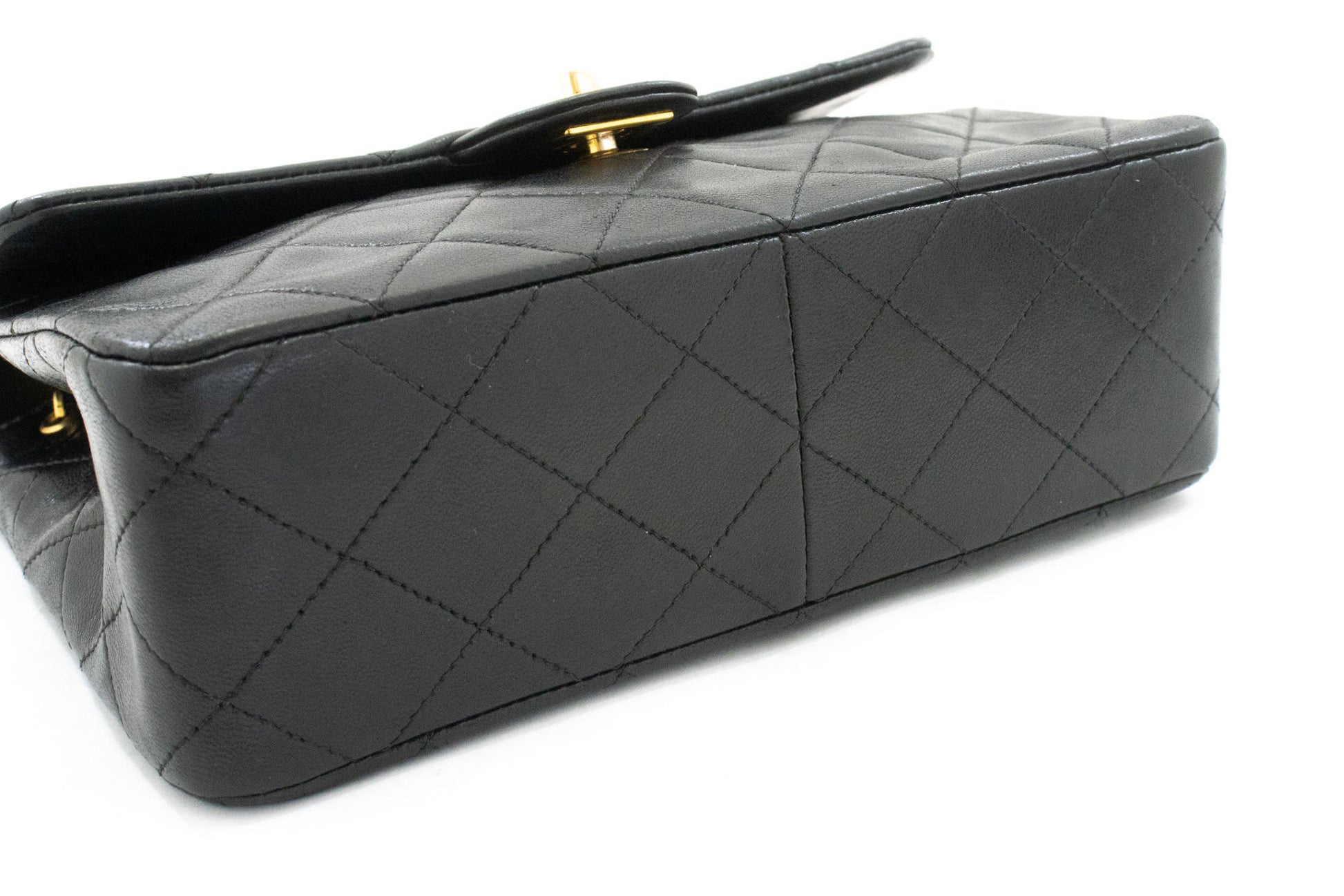 CHANEL Mini Square Small Chain Shoulder Bag Crossbody Black Lamb ag3 hannari-shop