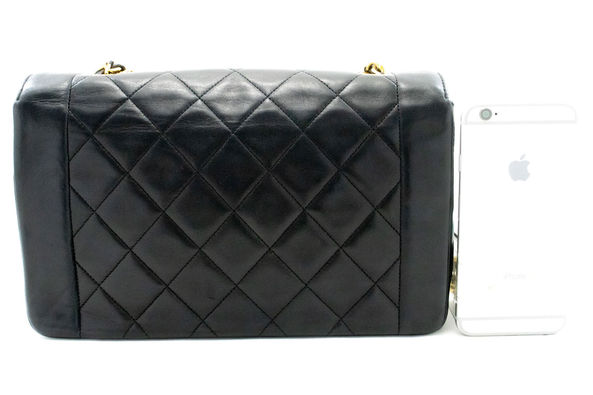 CHANEL Diana Flap Chain Shoulder Bag Black Quilted Lambskin Purse ah1 hannari-shop