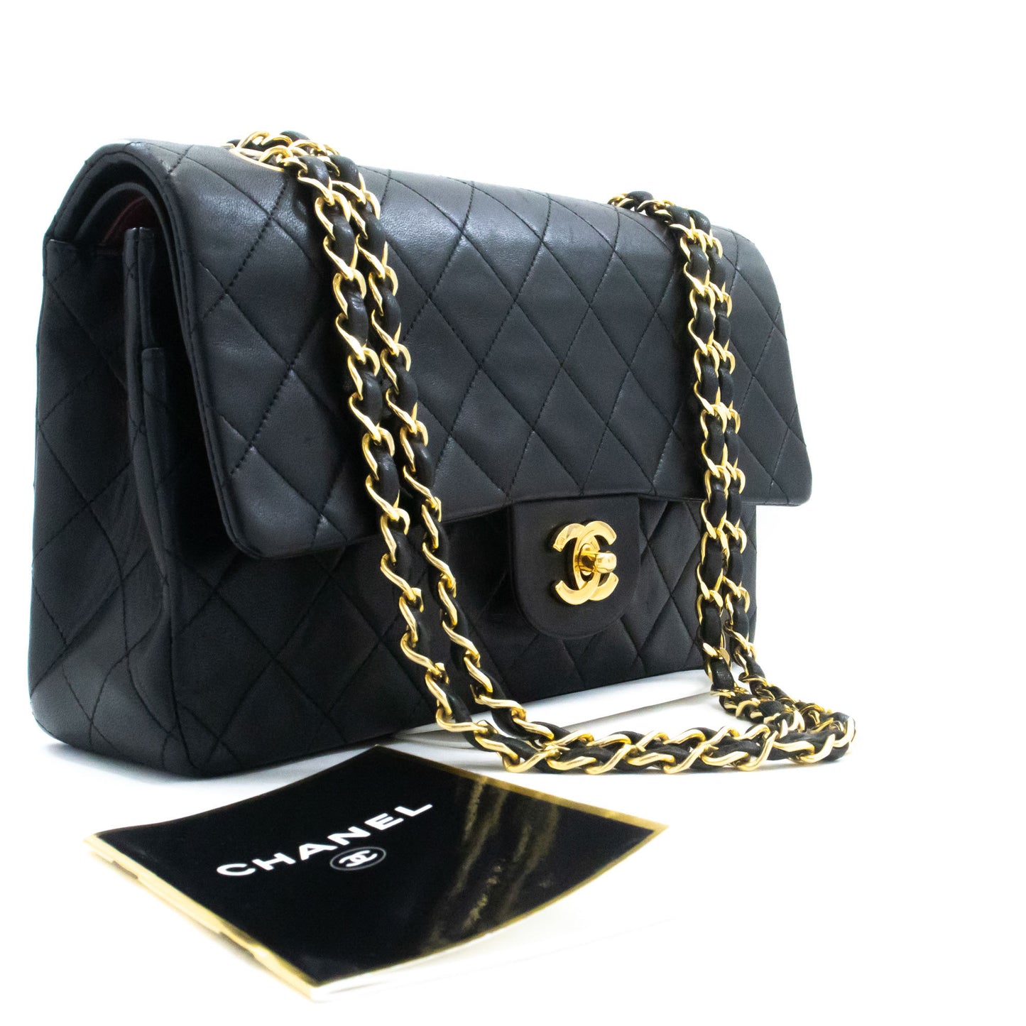 CHANEL Classic Double Flap 10" Chain Schoudertas Zwart Lamsleer ag5 hannari-shop