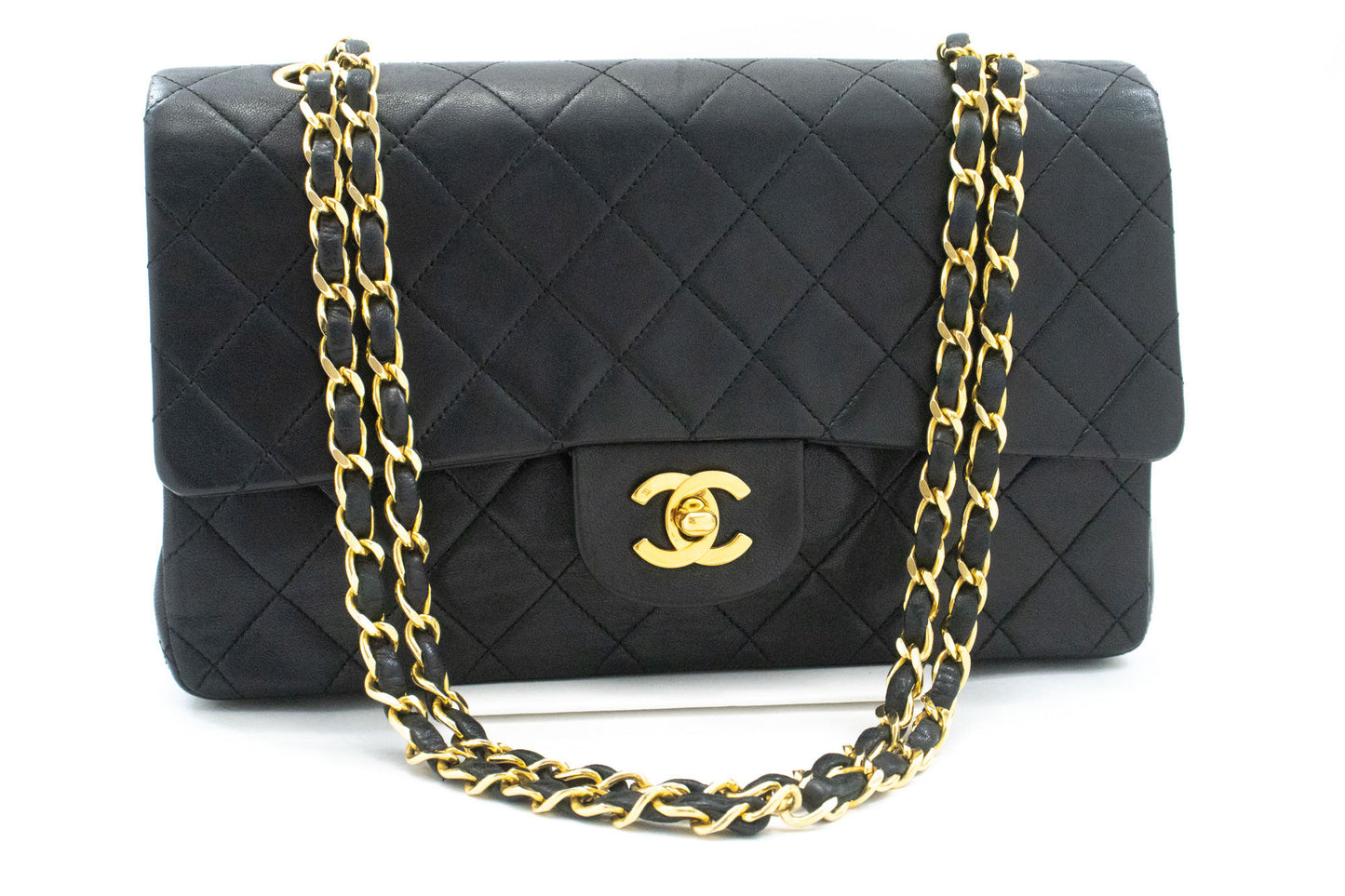 CHANEL Classic Double Flap 10" Chain Schoudertas Zwart Lamsleer ag5 hannari-shop