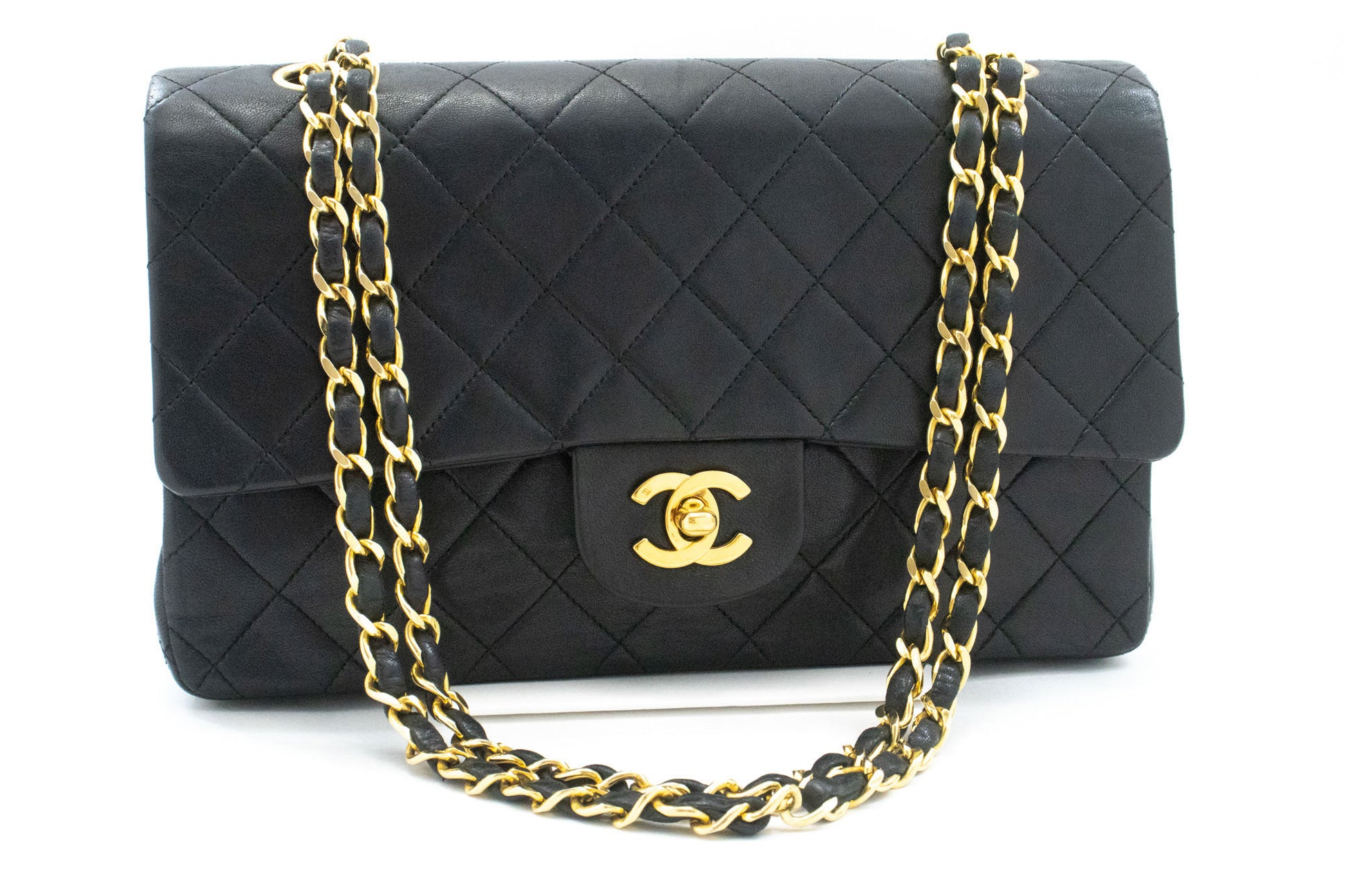 CHANEL Classic Double Flap 10" Chain Schoudertas Zwart Lamsleer ag5 hannari-shop