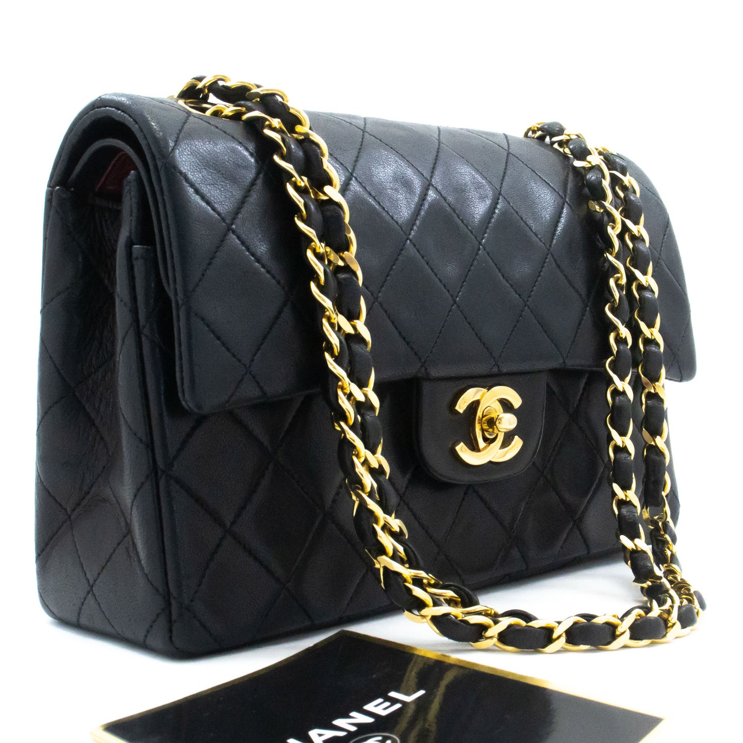 CHANEL Classic Double Flap 9" Chain Shoulder Bag Black Lambskin p46 hannari-shop