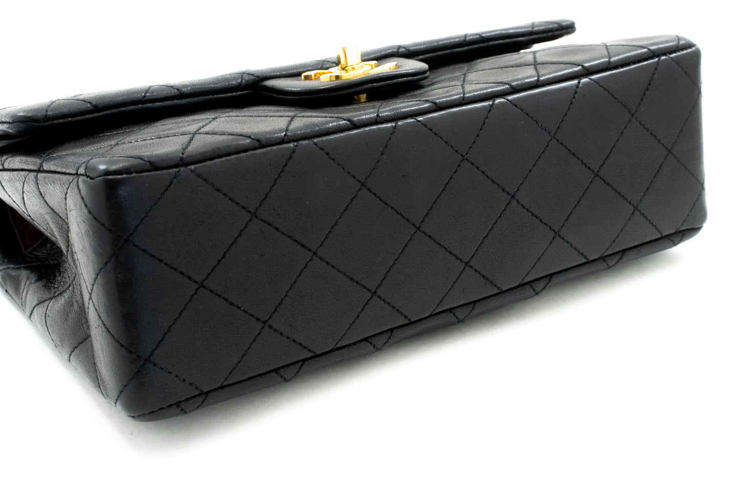 CHANEL Classic Double Flap 9" Chain Shoulder Bag Black Lambskin p46 hannari-shop