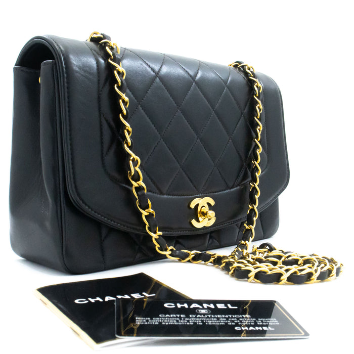 CHANEL Diana Flap Chain Schoudertas Zwart Gewatteerd Lamsleer Portemonnee ah2 hannari-shop