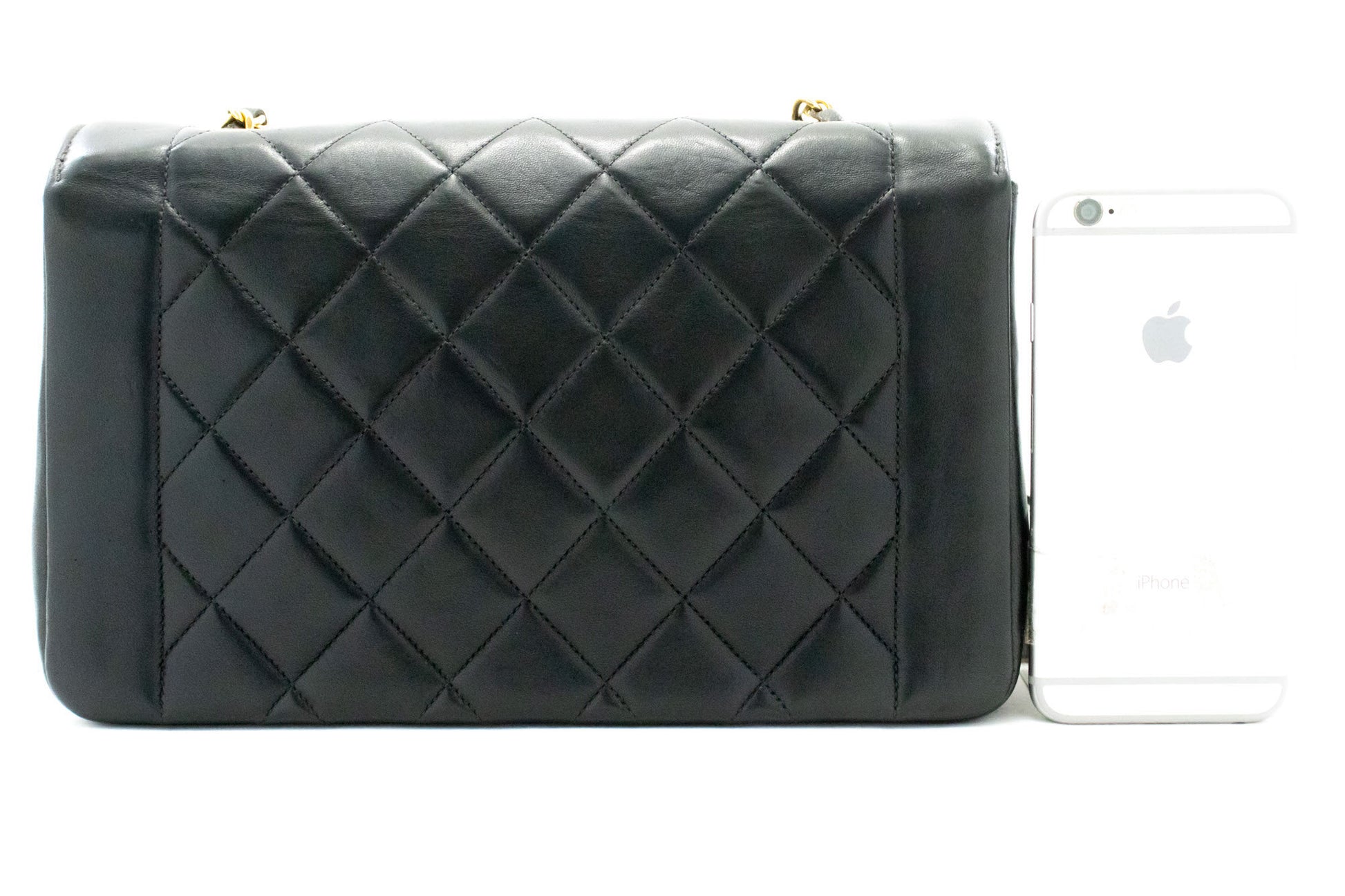 CHANEL Diana Flap Chain Schoudertas Zwart Gewatteerd Lamsleer Portemonnee ah2 hannari-shop