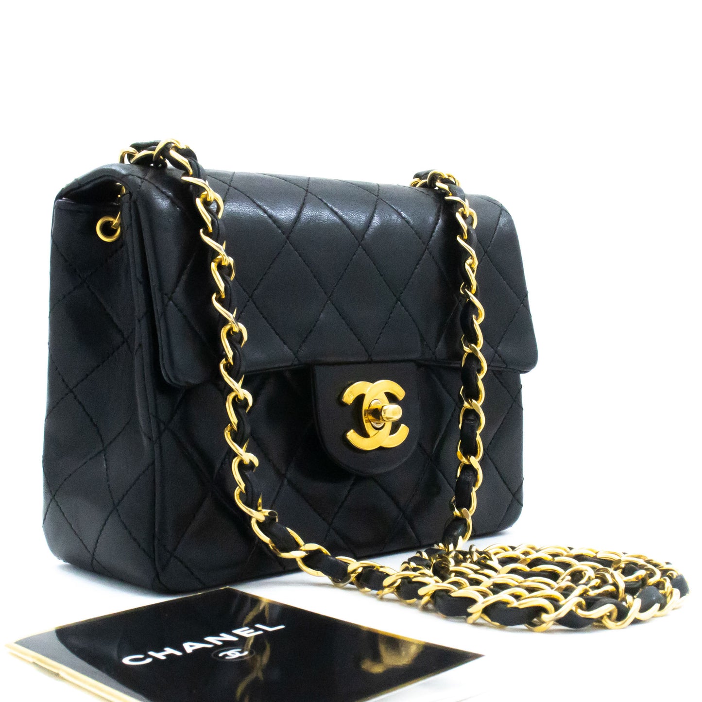 CHANEL Mini Square Small Chain Schoudertas Crossbody Zwart Lamsleer ag9 hannari-shop