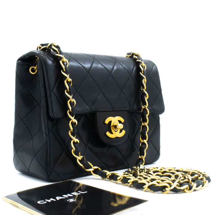 CHANEL Mini Square Small Chain Shoulder Bag Crossbody Black Lamb ag9 hannari-shop