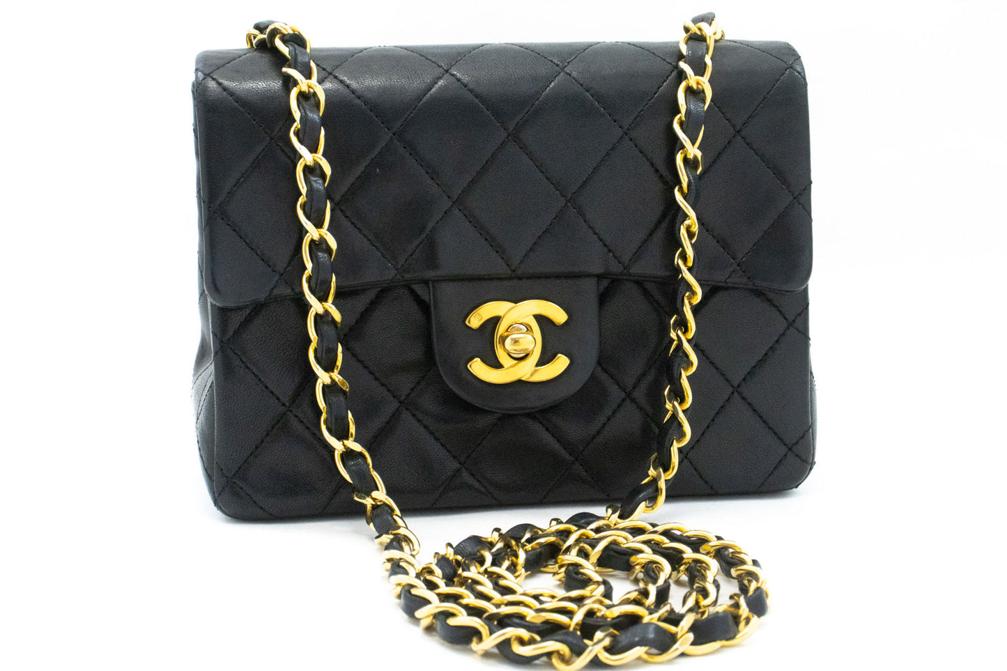 CHANEL Mini Square Small Chain Schoudertas Crossbody Zwart Lamsleer ag9 hannari-shop