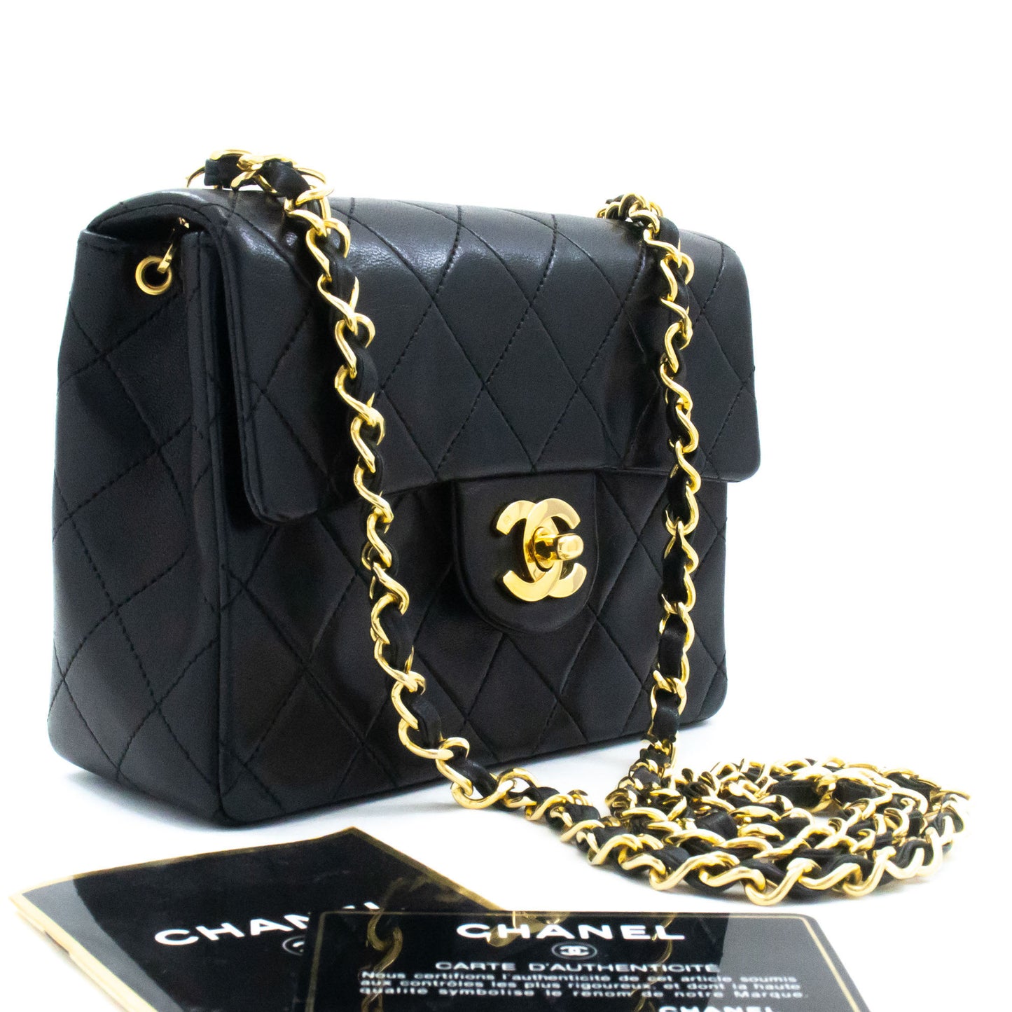 CHANEL Mini Square Kleine Chain Shoulder Bag Crossbody Zwart Lam ag7 hannari-shop