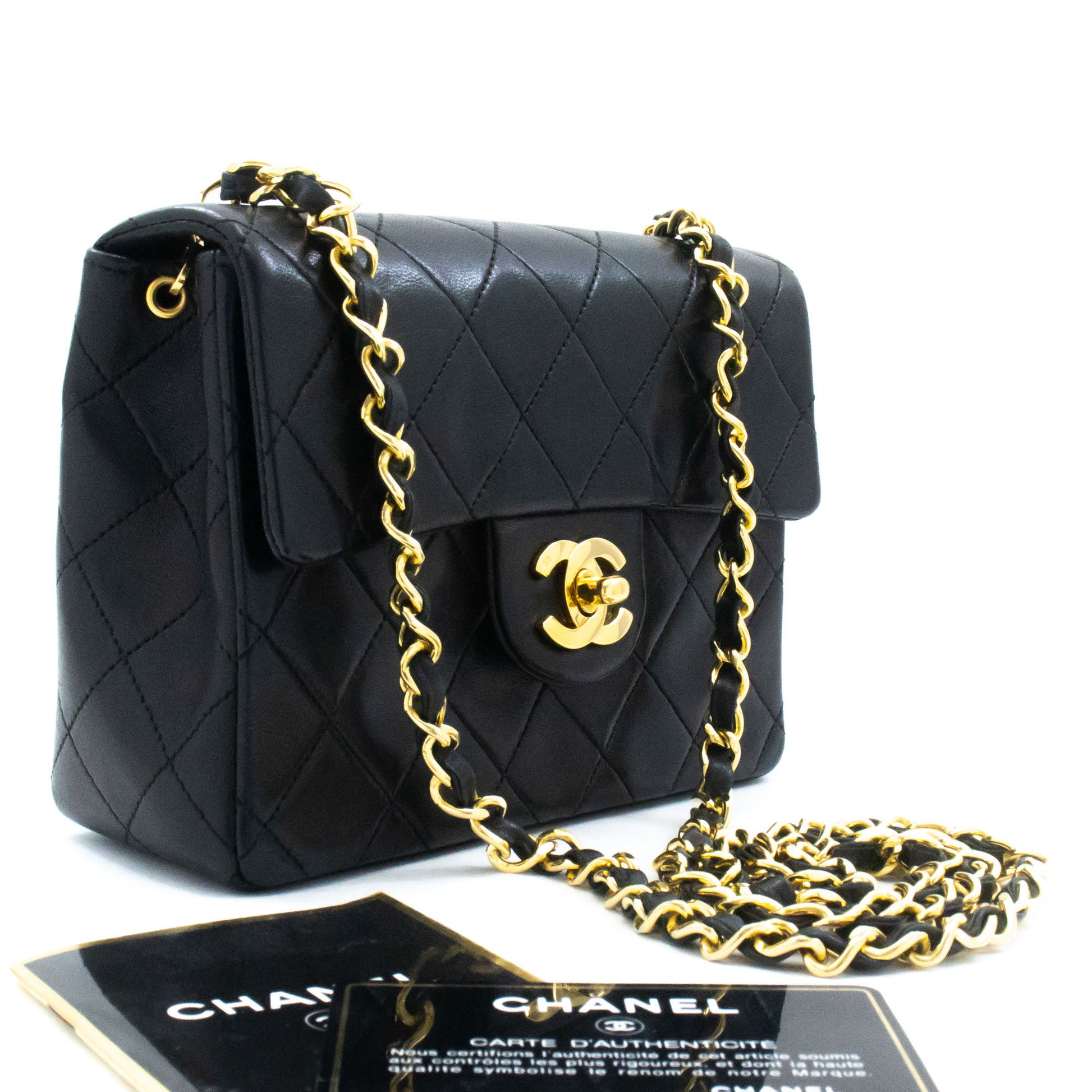 CHANEL Mini Square Kleine Chain Shoulder Bag Crossbody Zwart Lam ag7 hannari-shop