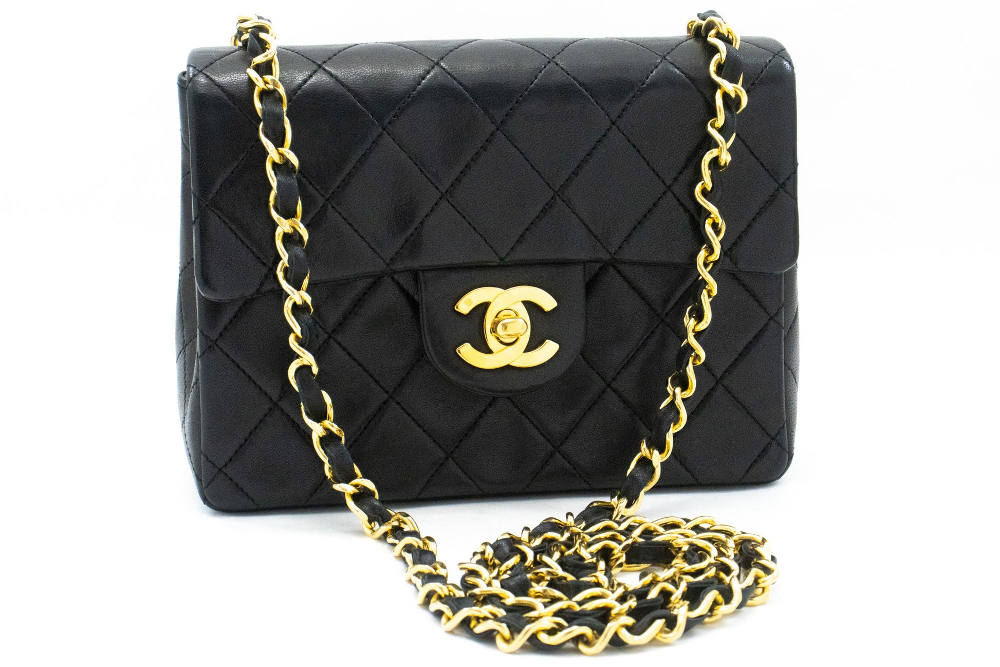 CHANEL Mini Square Kleine Chain Shoulder Bag Crossbody Zwart Lam ag7 hannari-shop
