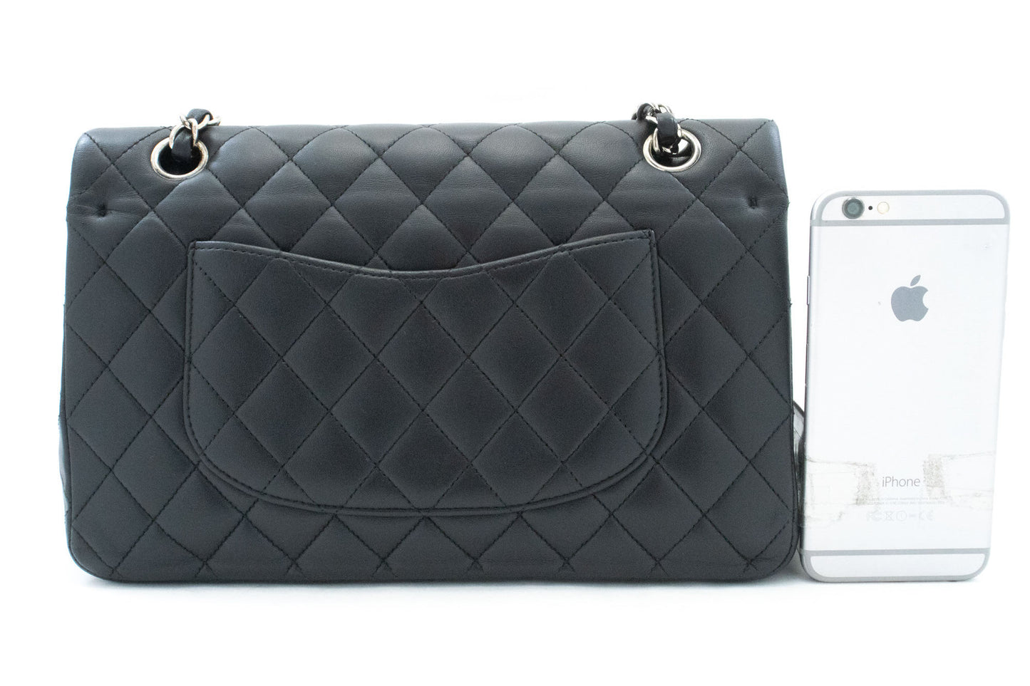 CHANEL Classic Double Flap 10" Zilveren Ketting Schoudertas Zwart ai1 hannari-shop