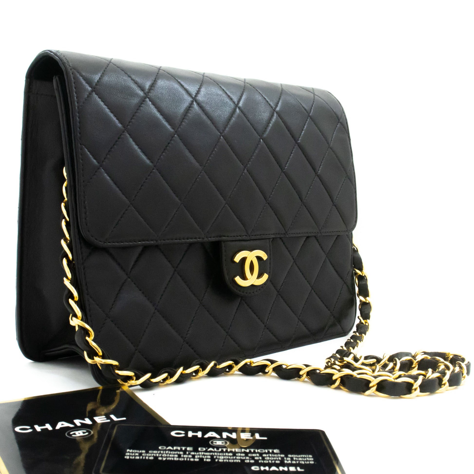 CHANEL Small Chain Shoulder Bag Clutch Black Quilted Flap Lambskin ah4 hannari-shop