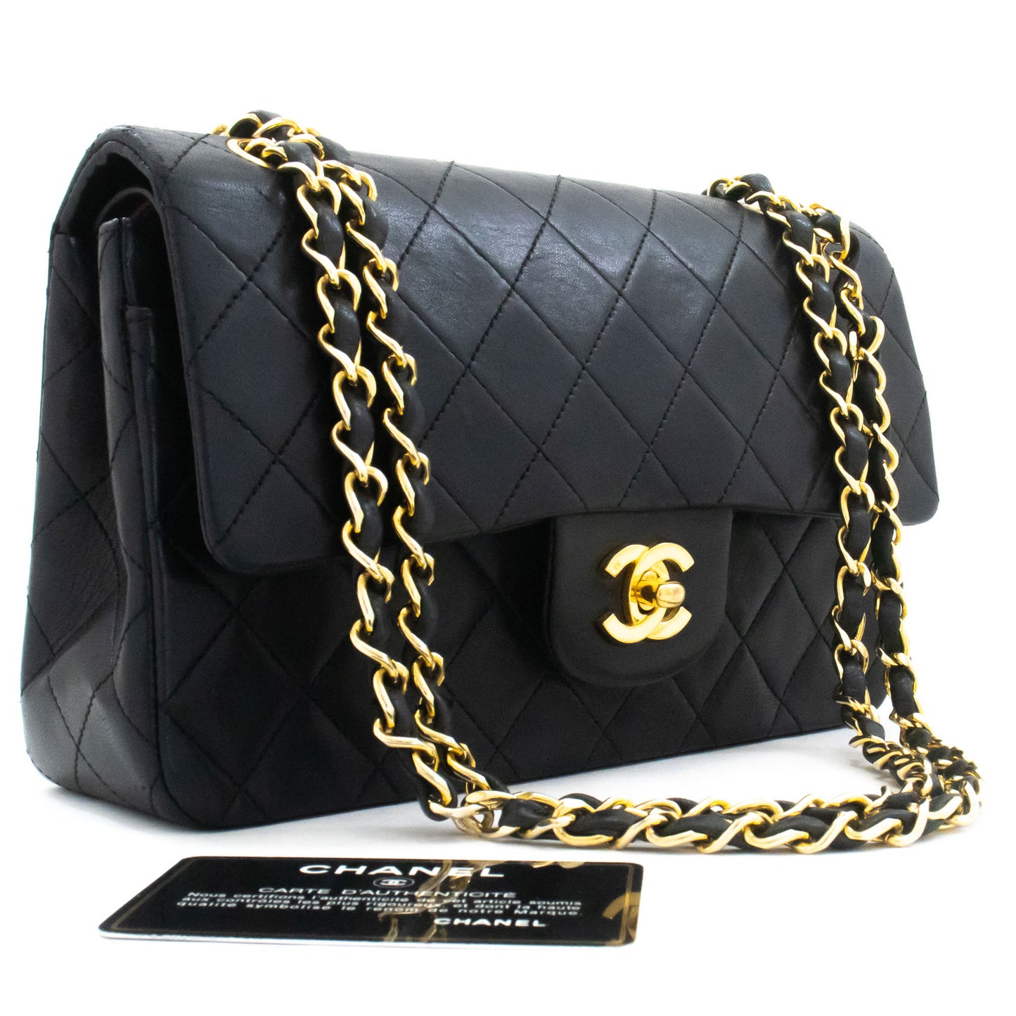 CHANEL Classic Double Flap 9" Chain Schoudertas Zwart Lamsleer ak5 hannari-shop