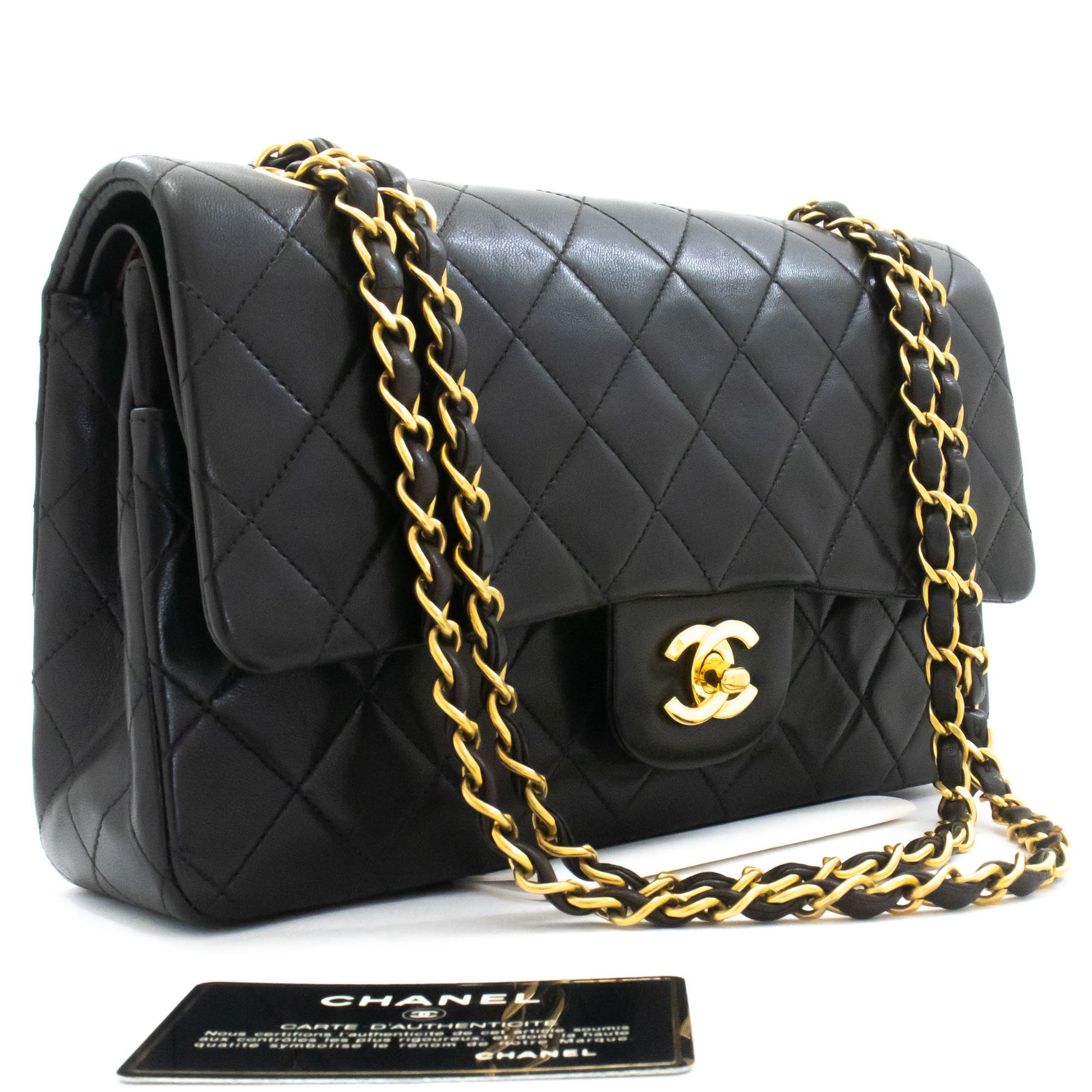 CHANEL Classic Double Flap 10" Chain Schoudertas Zwart Lamsleer ak4 hannari-shop