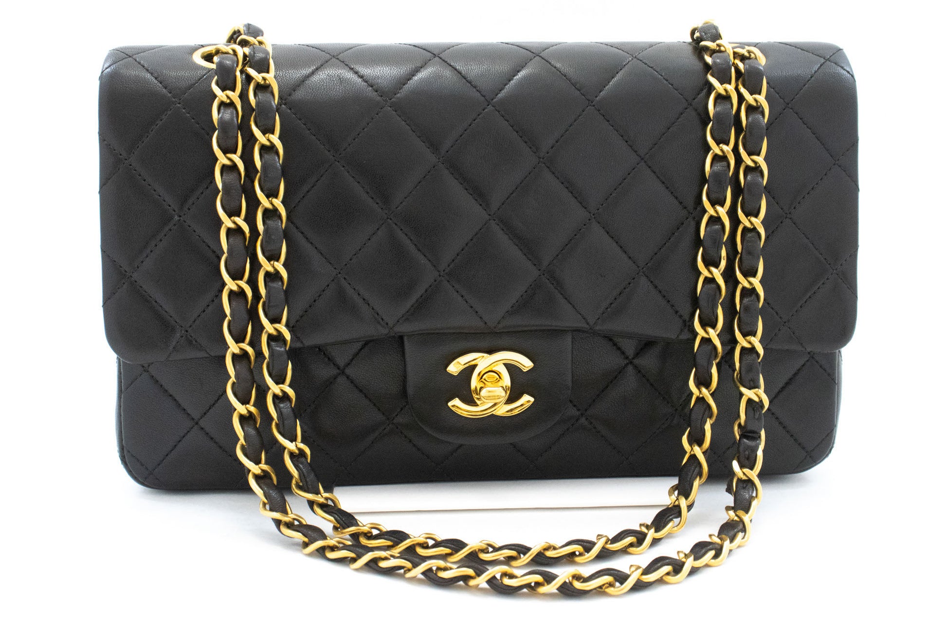 CHANEL Classic Double Flap 10" Chain Schoudertas Zwart Lamsleer ak4 hannari-shop