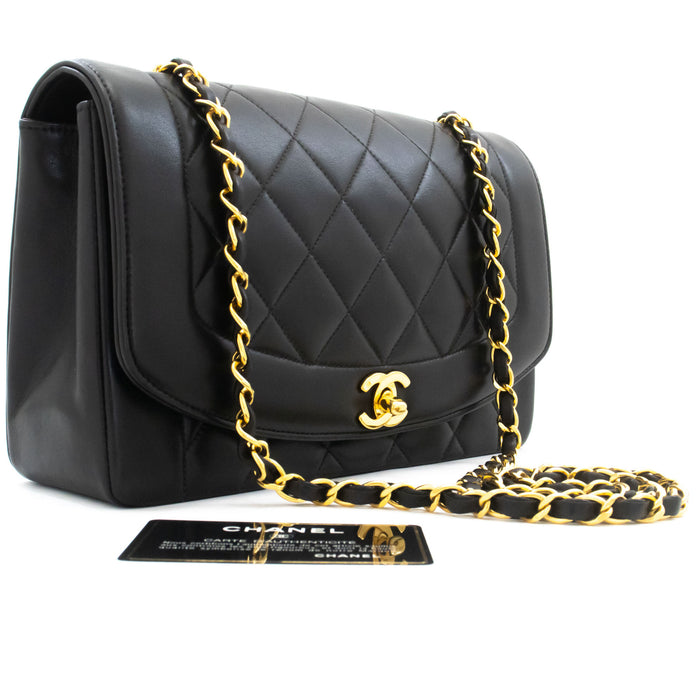 CHANEL Diana Flap Chain Schoudertas Zwart Gequilt Lamsleer ai3 hannari-shop