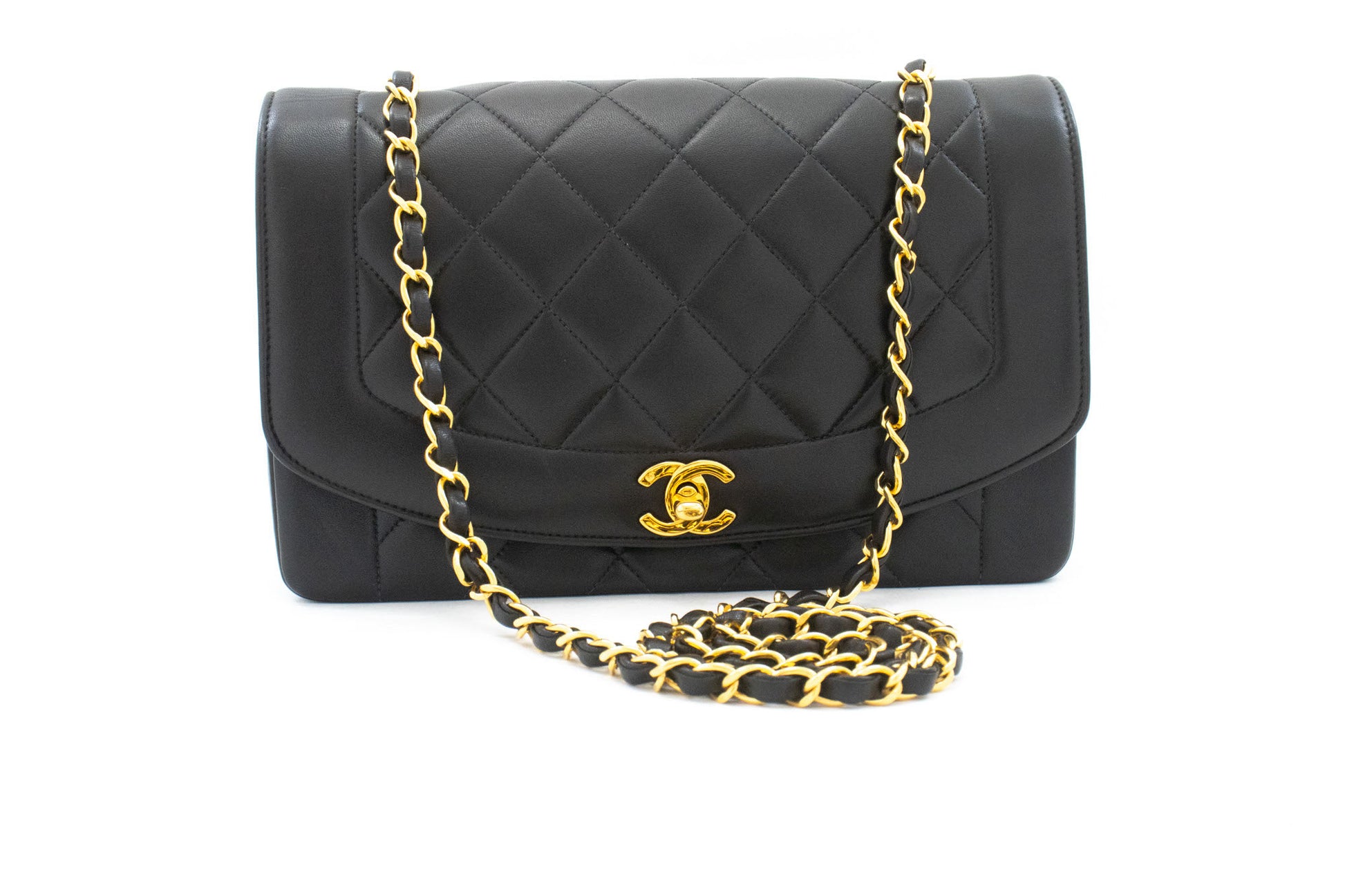 CHANEL Diana Flap Chain Schoudertas Zwart Gequilt Lamsleer ai3 hannari-shop