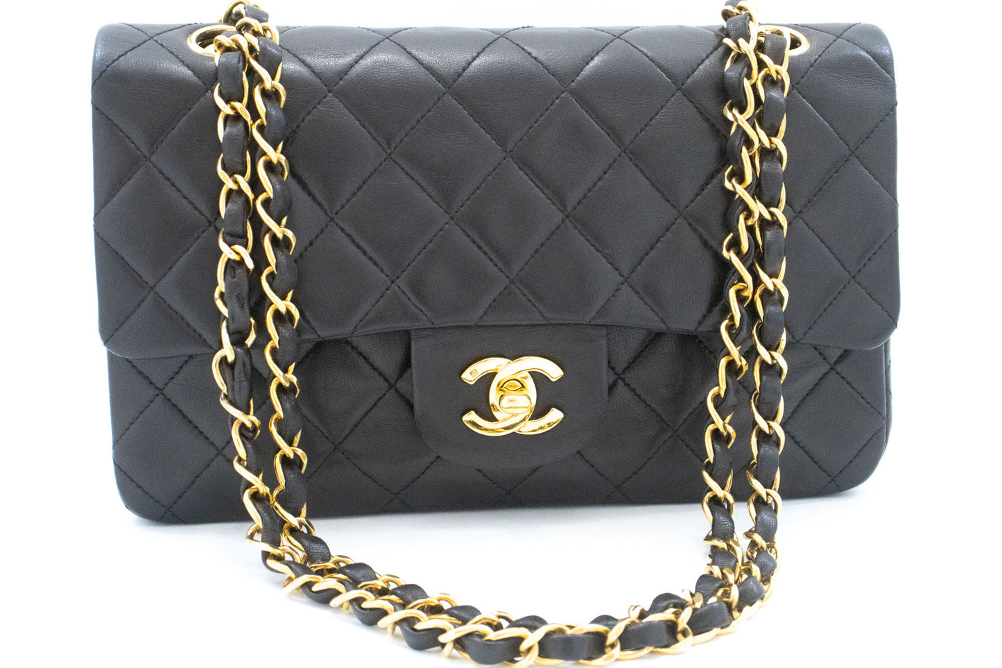 CHANEL Classic Double Flap 9" Chain Shoulder Bag Black Lambskin ai7 hannari-shop