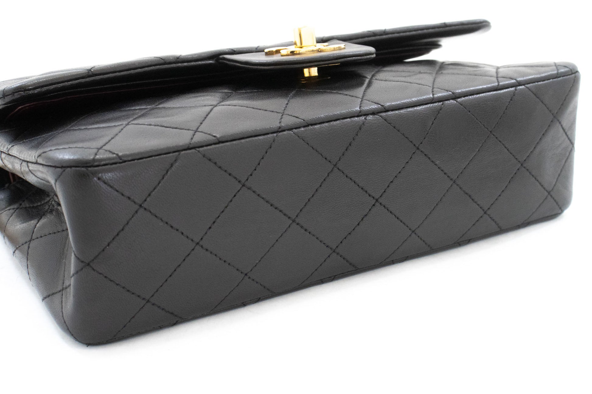 CHANEL Classic Double Flap 9" Chain Shoulder Bag Black Lambskin ai7 hannari-shop