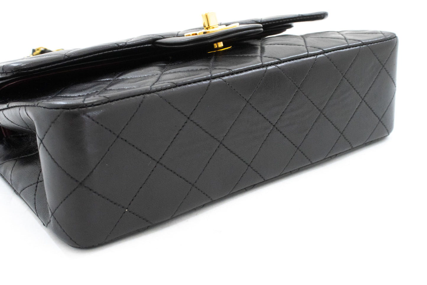 CHANEL Classic Double Flap 9" Chain Shoulder Bag Black Lambskin ai4 hannari-shop