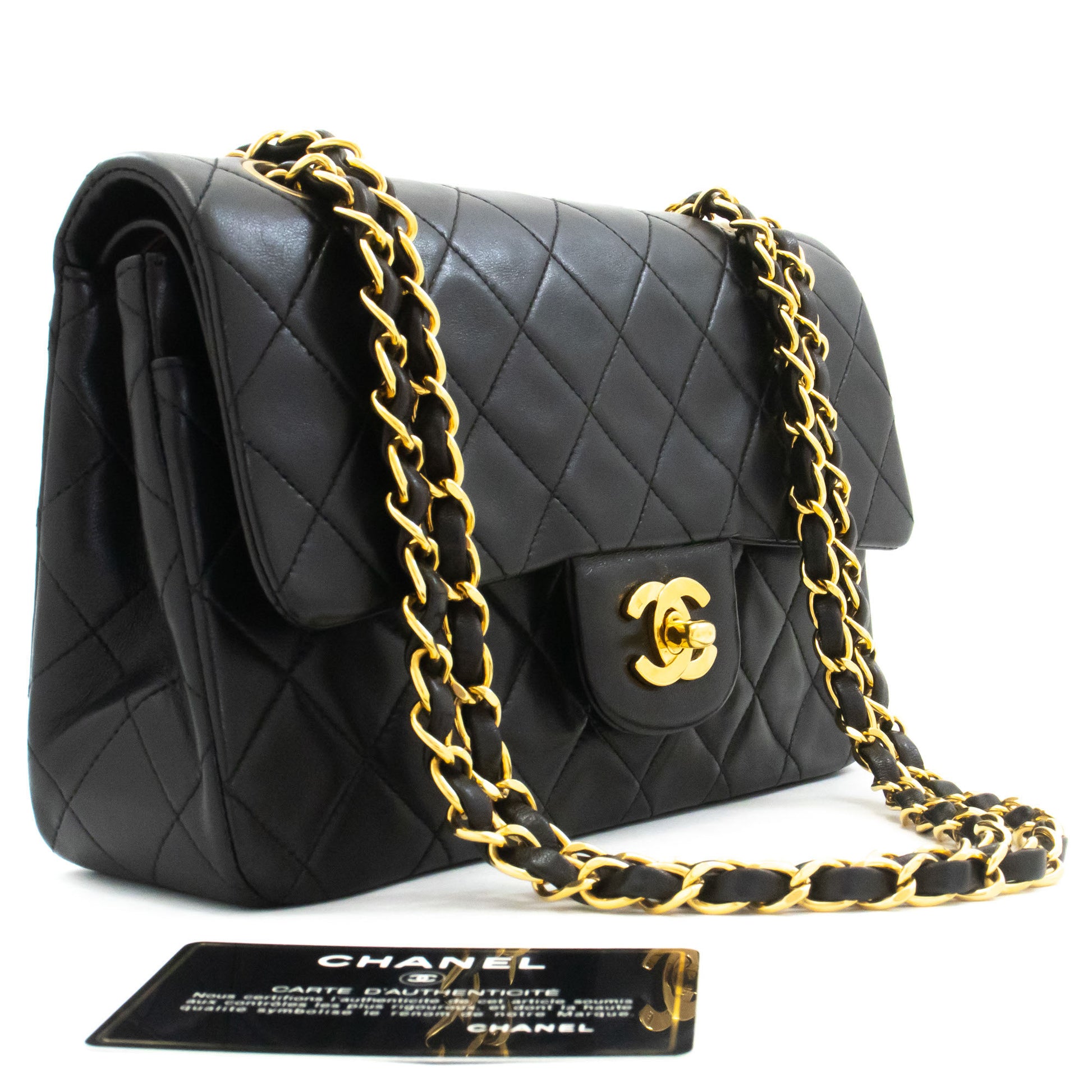 CHANEL Classic Double Flap 9" Chain Schoudertas Zwart Lamsleer ah3 hannari-shop