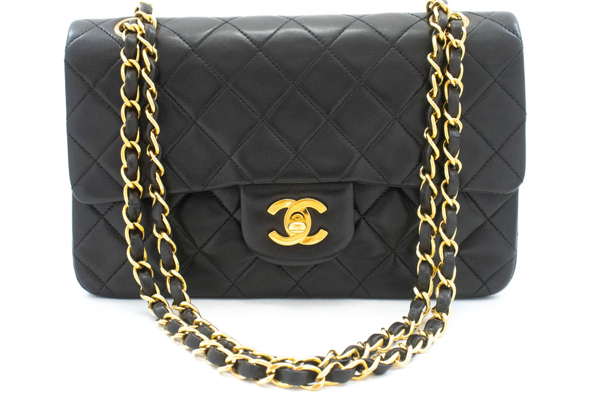 CHANEL Classic Double Flap 9" Chain Schoudertas Zwart Lamsleer ah3 hannari-shop