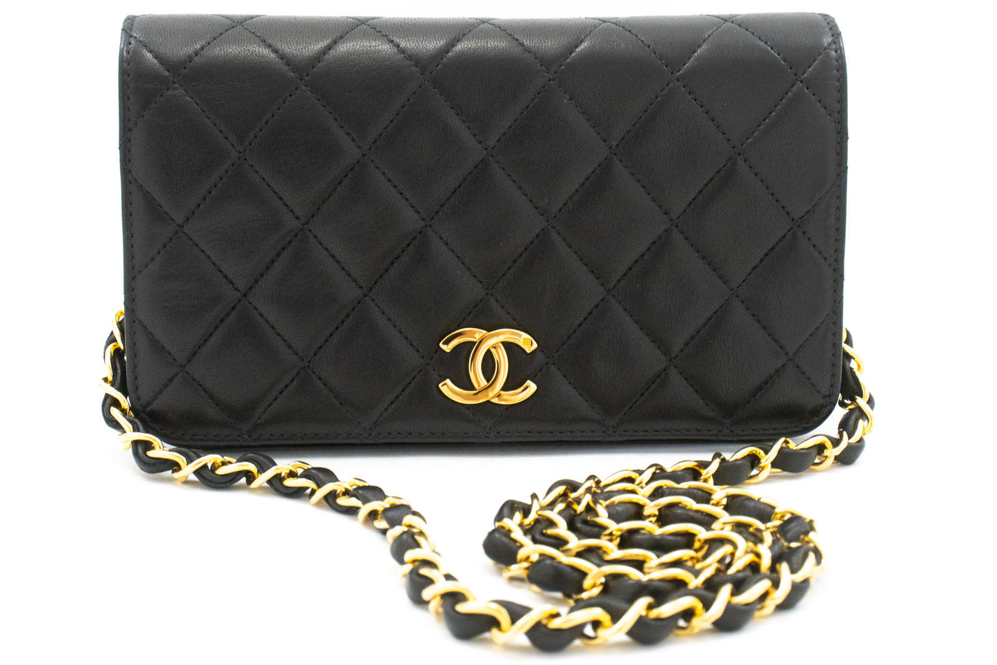 CHANEL Full Flap Small Chain Shoulder Bag Clutch Black Quilted ah9 hannari-shop