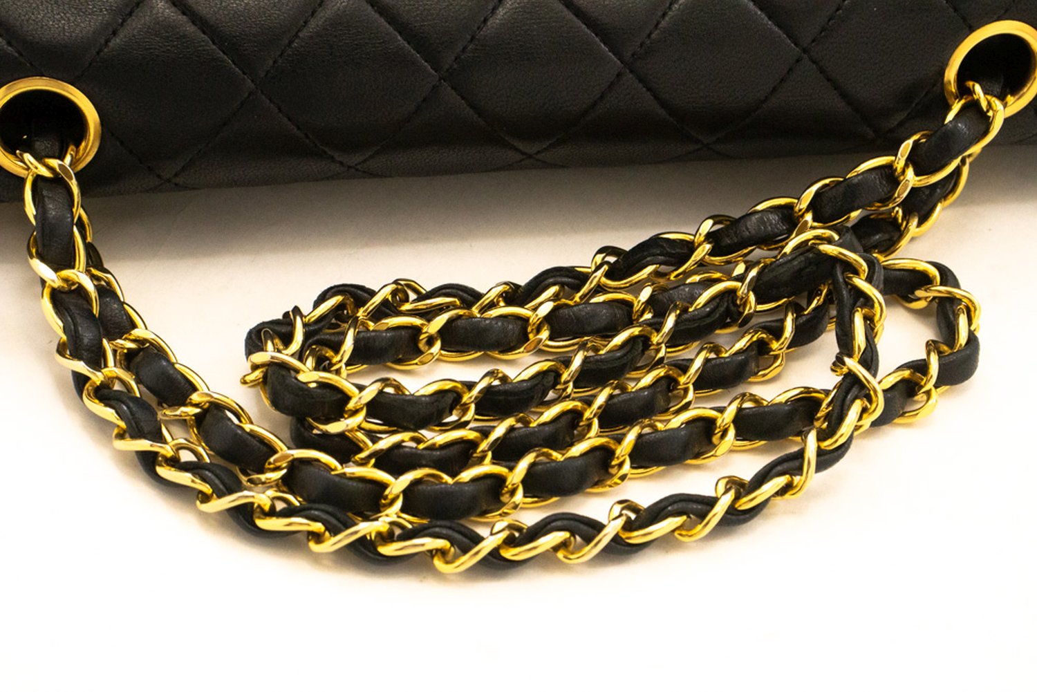 CHANEL Classic Double Flap 10" Chain Shoulder Bag Black Lambskin am3 hannari-shop