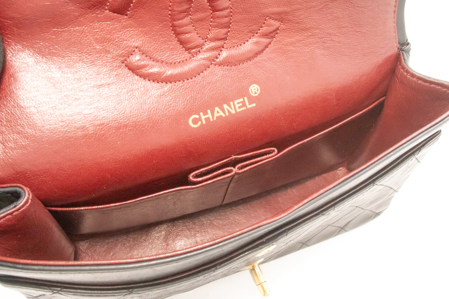 CHANEL Classic Double Flap 10" Chain Shoulder Bag Black Lambskin ak8 hannari-shop