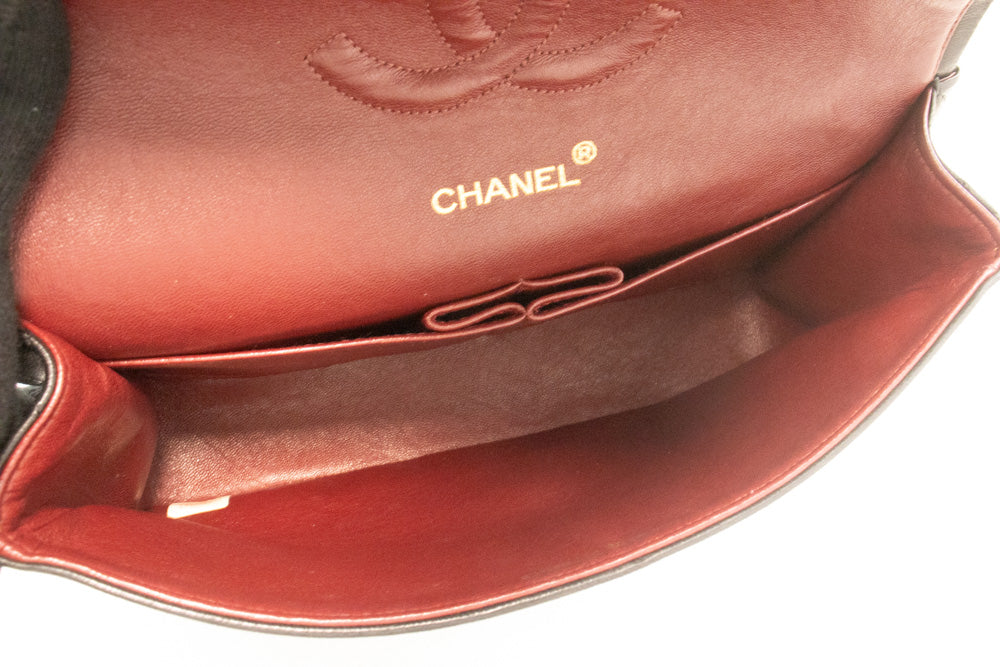 CHANEL Classic Double Flap 10" Chain Shoulder Bag Black Lambskin ak7 hannari-shop