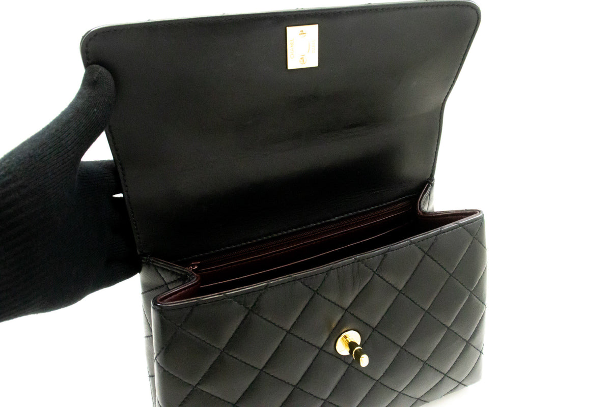 CHANEL Lamskin Handbag Top Handle Small Bag Kelly Black Flap an2 hannari-shop