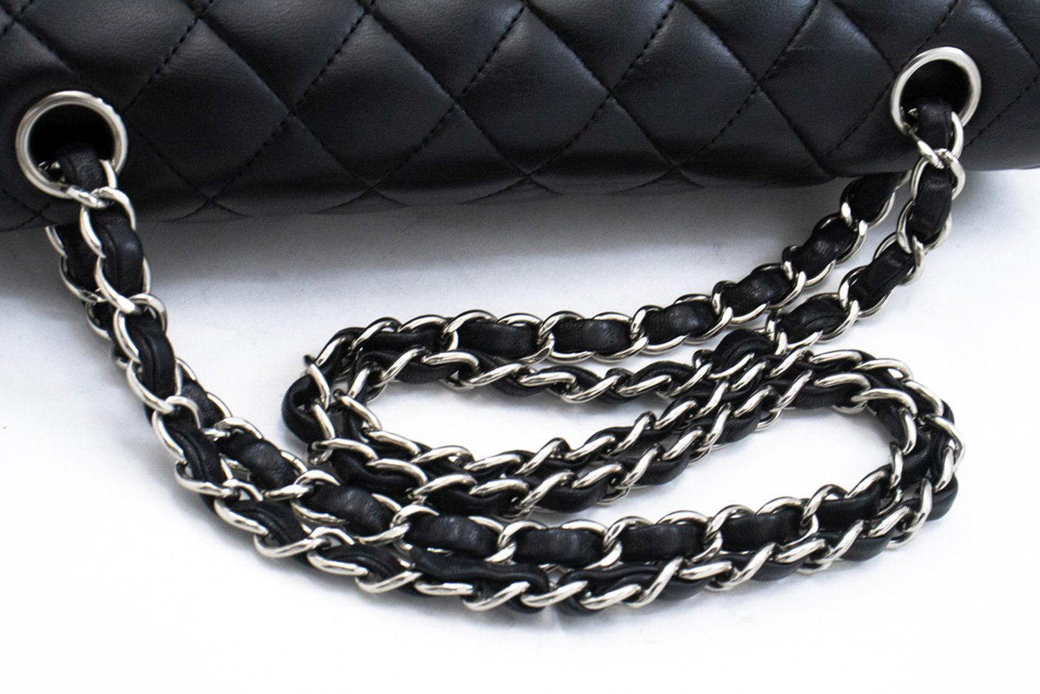 CHANEL Classic Double Flap 10" Chain Shoulder Bag Black Lambskin am5 hannari-shop
