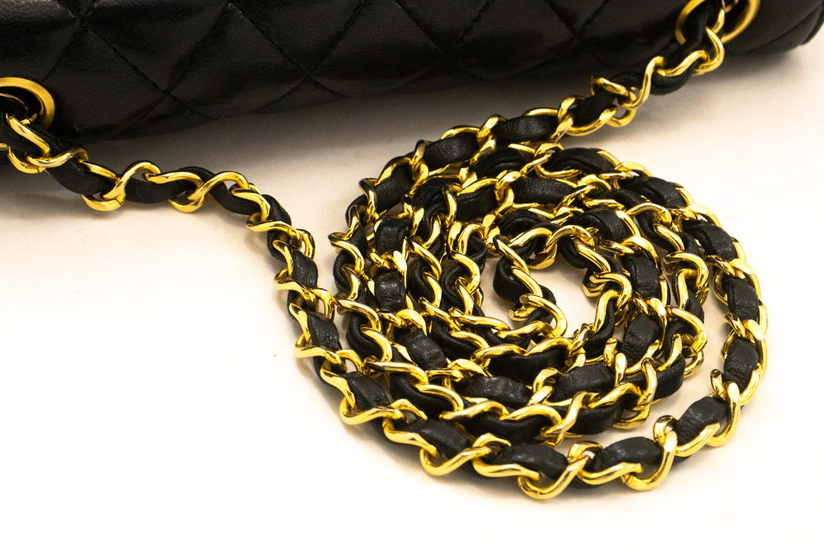 CHANEL Half Moon Chain Shoulder Bag Crossbody Black Quilted Flap am7 hannari-shop