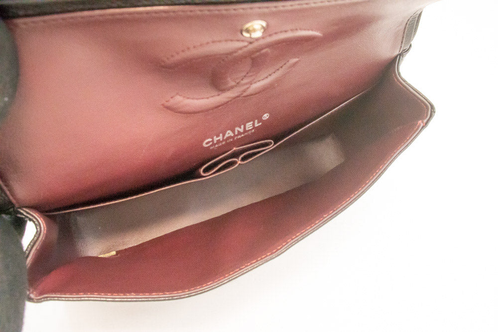CHANEL Grained Calfskin Double Flap 10" Chain Shoulder Bag Black ao1 hannari-shop