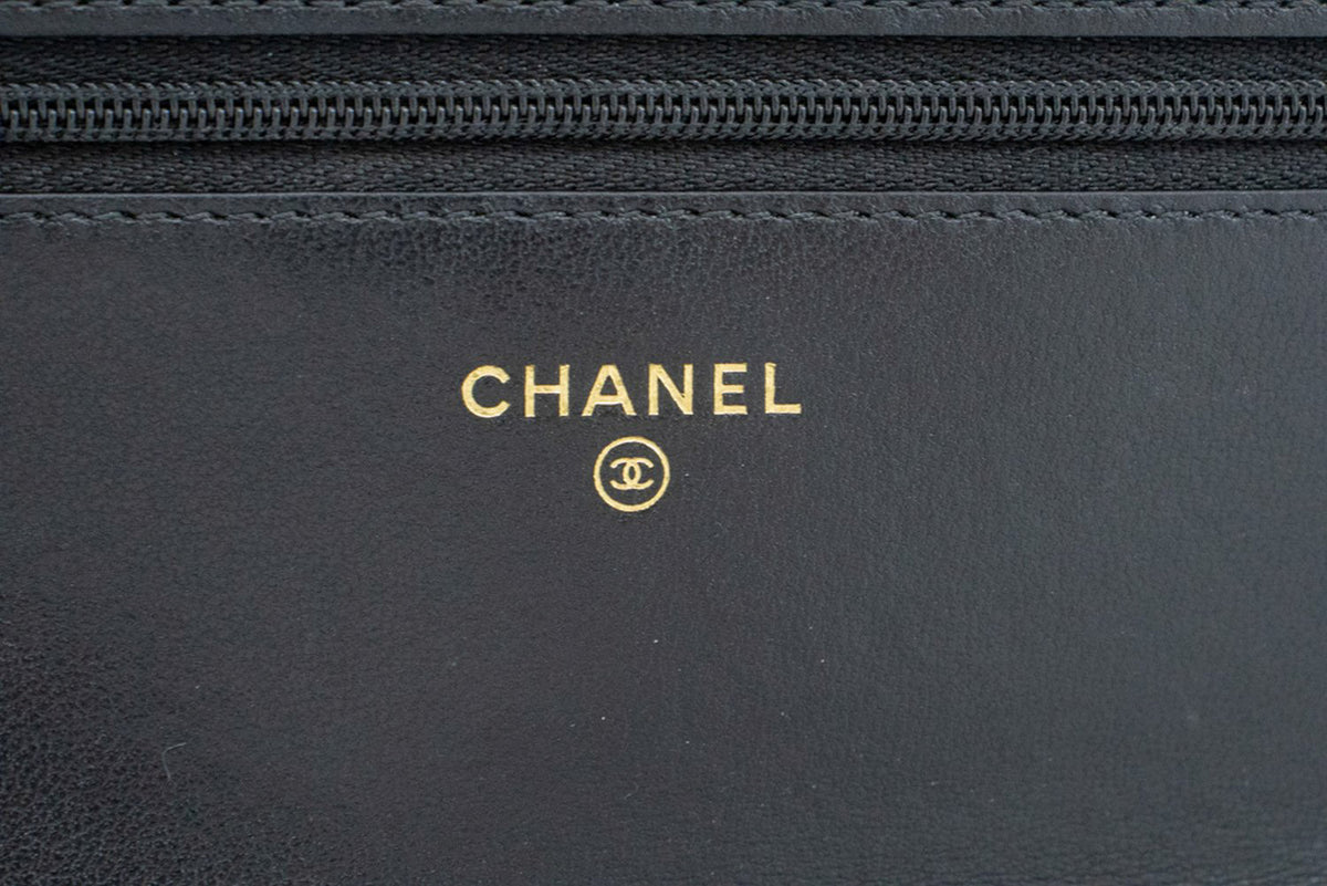 CHANEL Black Classic Wallet On Chain WOC Shoulder Bag Gold Clutch an9 hannari-shop