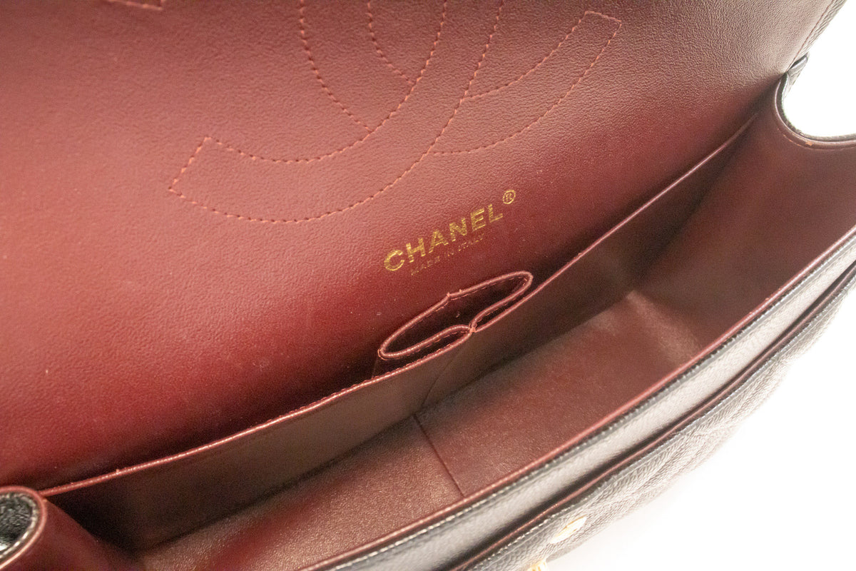 CHANEL 11" Chain Shoulder Bag Double Flap Black Grained Calfskin an5 hannari-shop