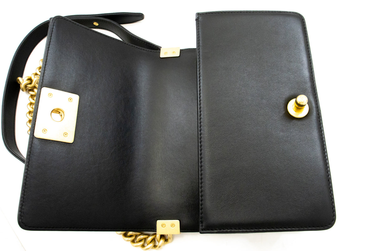 CHANEL Boy Chain Shoulder Bag Black Quilted Flap Lambskin Gold an6 hannari-shop
