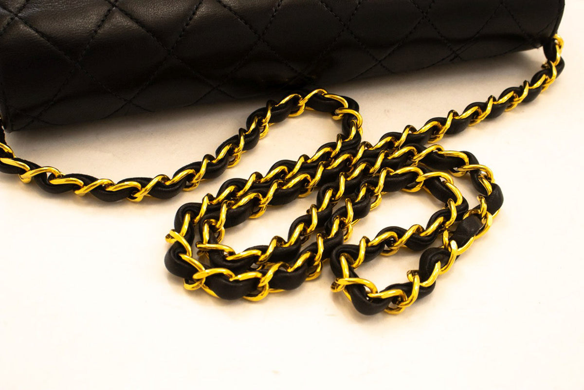 CHANEL Small Chain Shoulder Bag Clutch Black Quilted Flap Lambskin ao8 hannari-shop