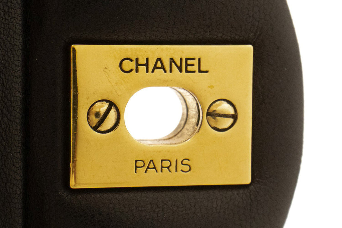 CHANEL Classic Double Flap 10" Chain Shoulder Bag Zwart lamsleer aq1 hannari-shop