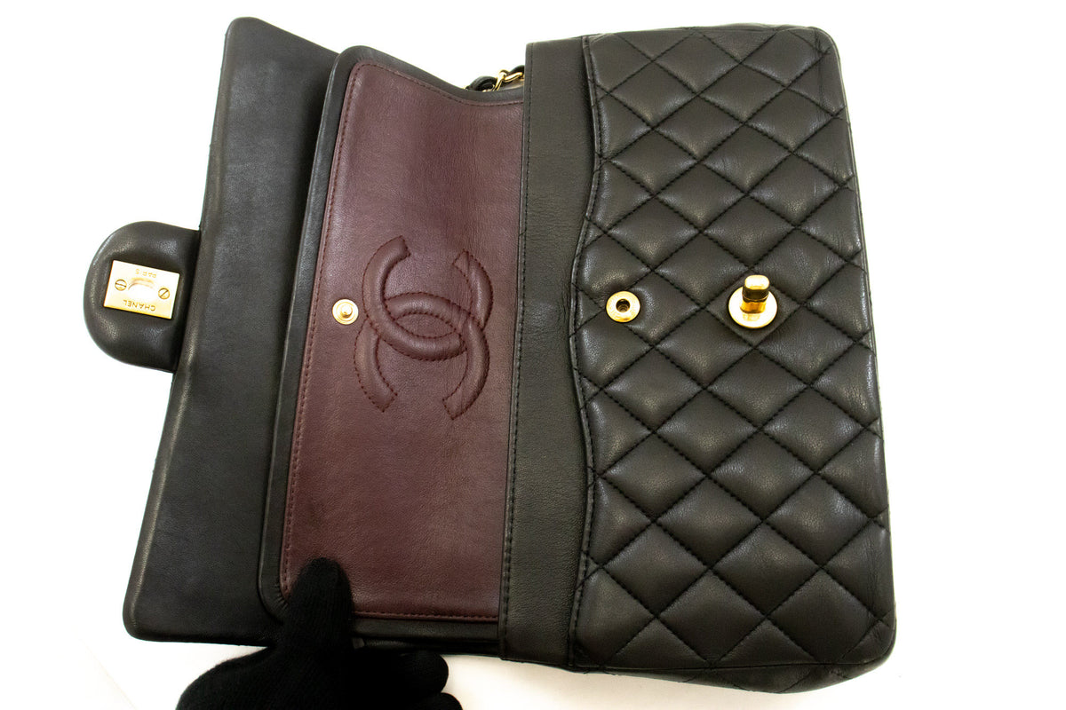 CHANEL Classic Double Flap 10" Chain Shoulder Bag Zwart lamsleer aq1 hannari-shop