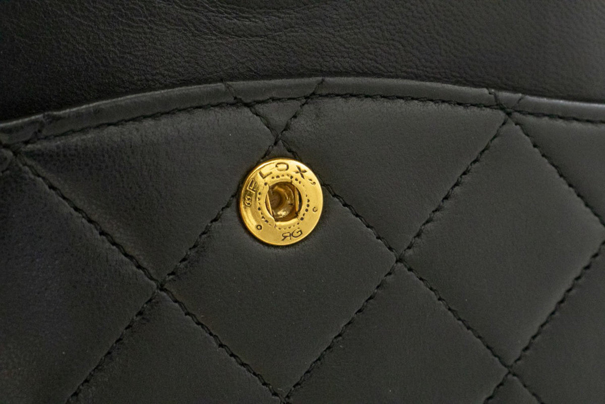 CHANEL Classic Double Flap 10" Chain Shoulder Bag Zwarte lamsvacht ao6 hannari-shop